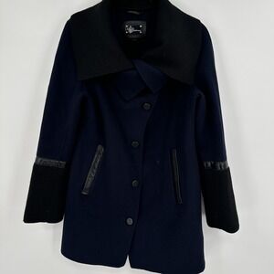 Mackage Coat Womens Medium Wool Blend Shawl Collar Leather Trim Winter Jacket
